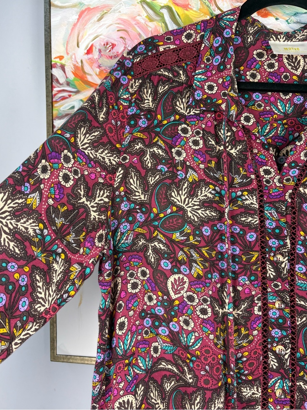 Maeve Anthropologie Floral Peasant Blouse Top Size 12 - Picture 5 of 9
